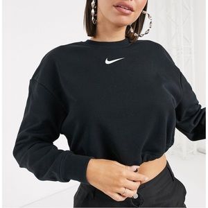 Nike Black Elastic Drawcord Cropped Mini Swoosh Sweatshirt